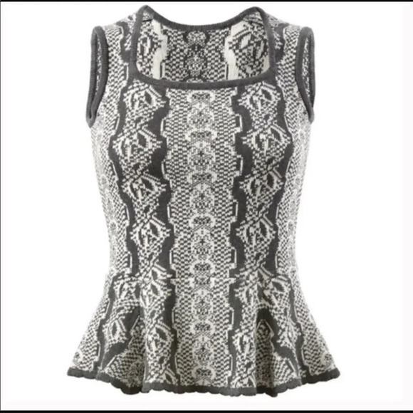 CAbi #887 Grey and Off White Peplum Knit Top - Picture 4 of 8